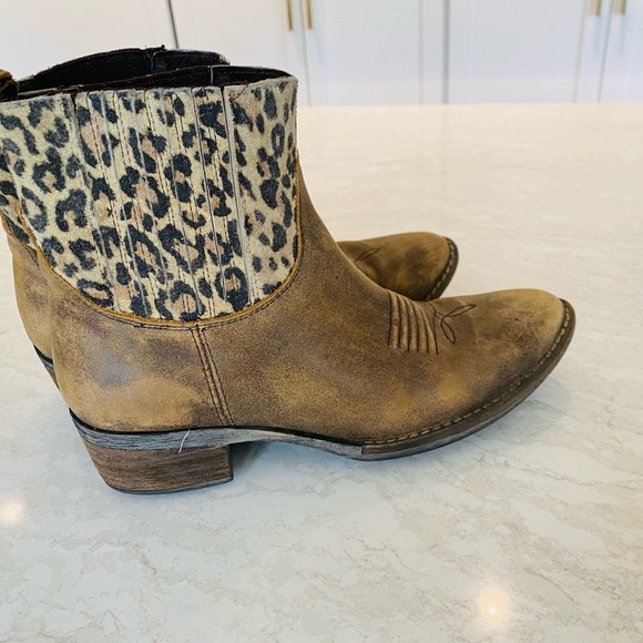 Leather Leopard Wedge Bootie Boots Horsehair 7.5 - Picture 3 of 4